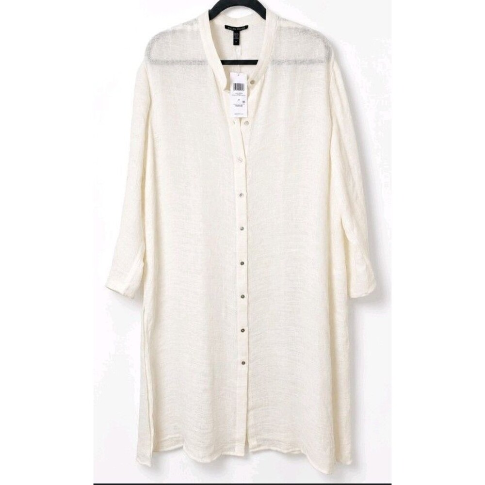 NWT Eileen Fisher Mandarin Collar Shirtdress Ivory Plus size 1X Organic Cotton